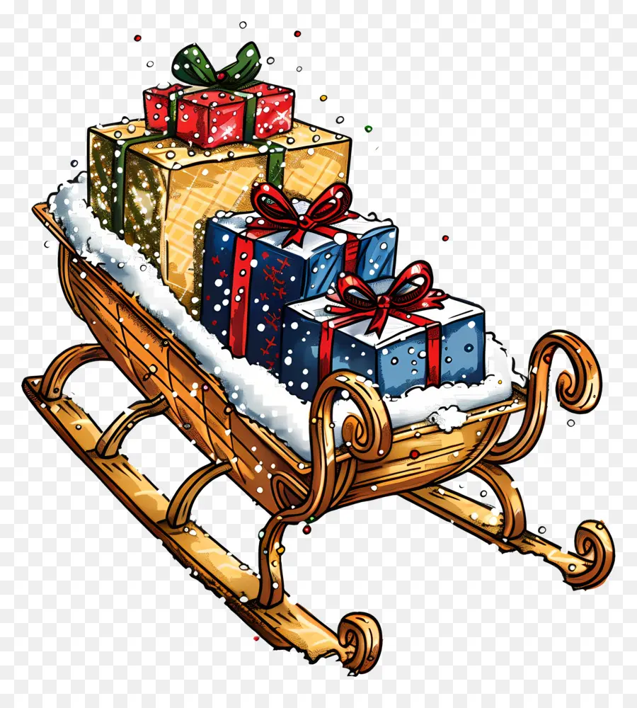 Cadeaux De Noël，Cadeaux Sur La Traîneau PNG