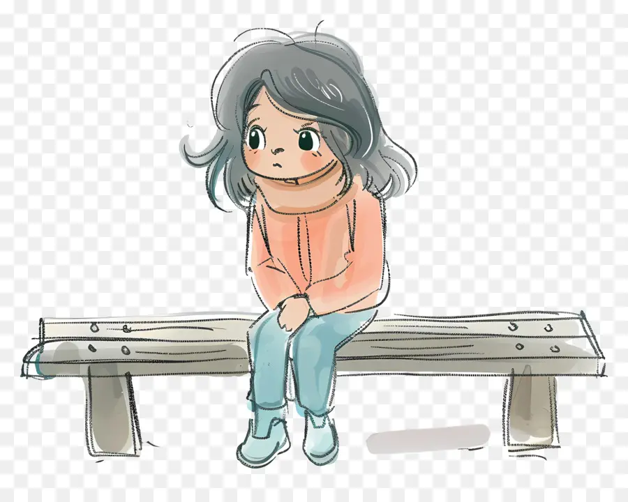 Fille Assise Sur Le Banc，Fille PNG