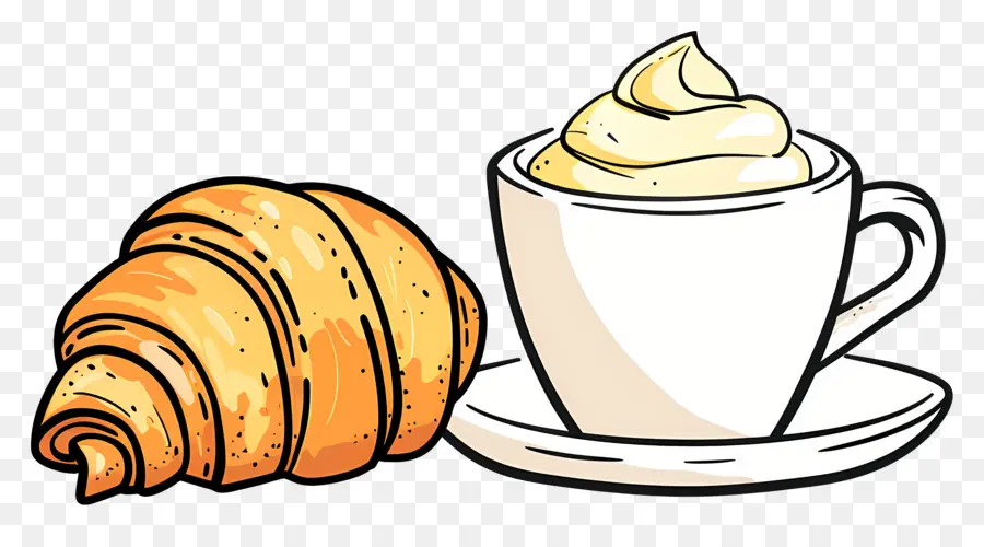 Croissant Et Café，Chocolat Chaud PNG