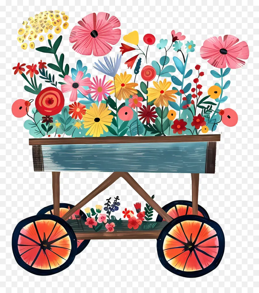 Chariot Floral，Peinture De Chariot De Fleurs PNG