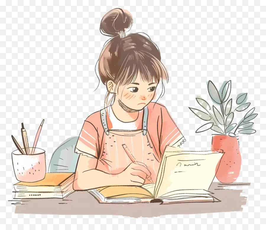 Jeune Fille À Faire Ses Devoirs，Fille PNG