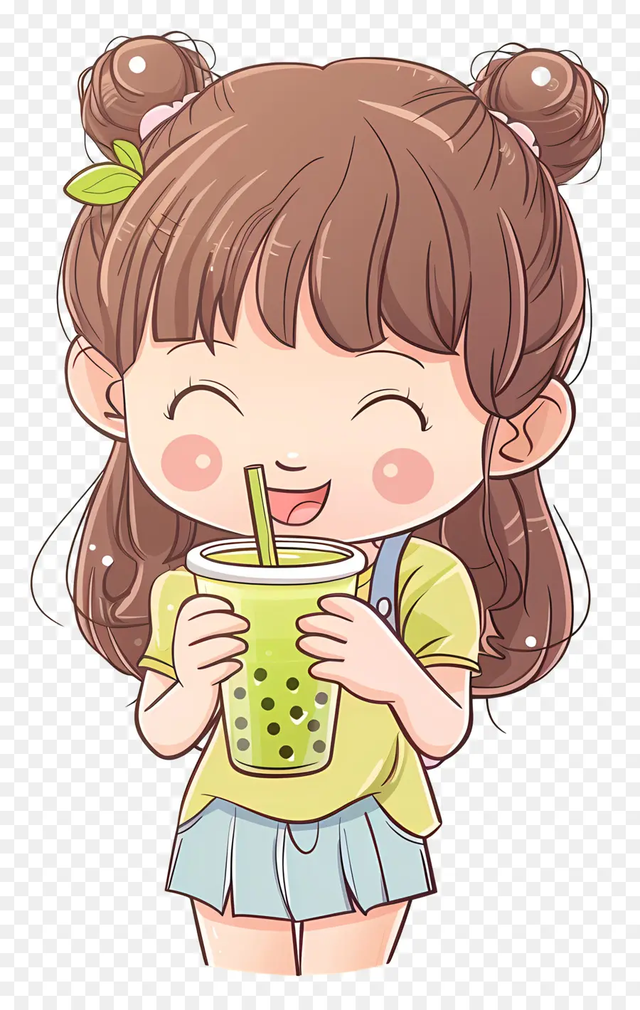 Girl Brinking Bubble Tea，Thé Vert PNG