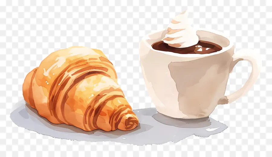 Croissant Et Café，Chocolat Chaud PNG