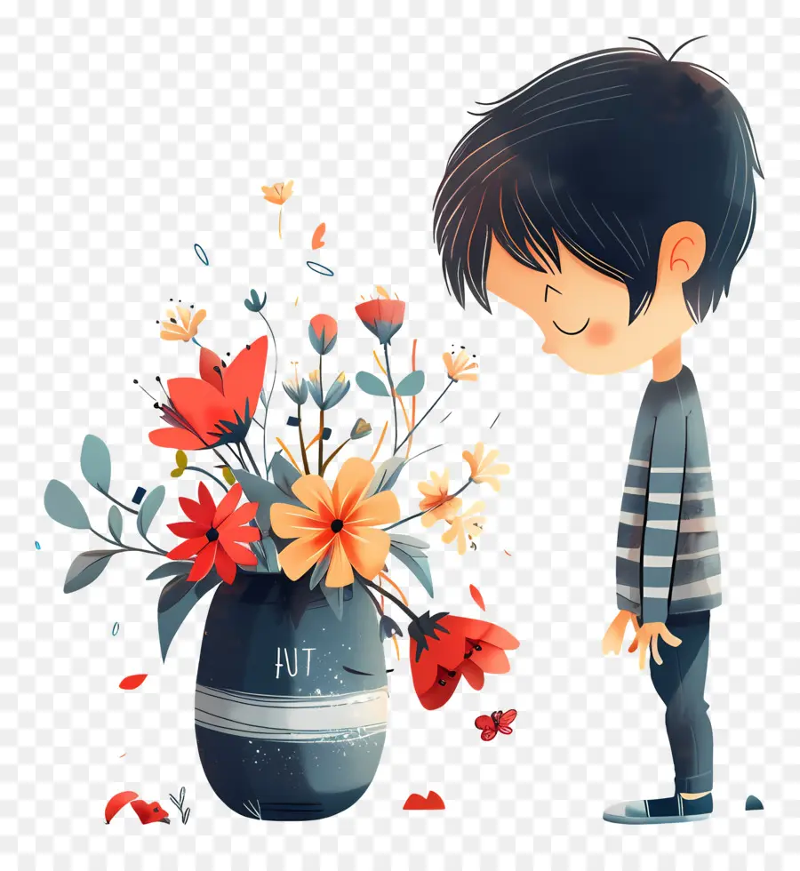 Garçon Inquiet，Un Vase Pour Les Fleurs PNG