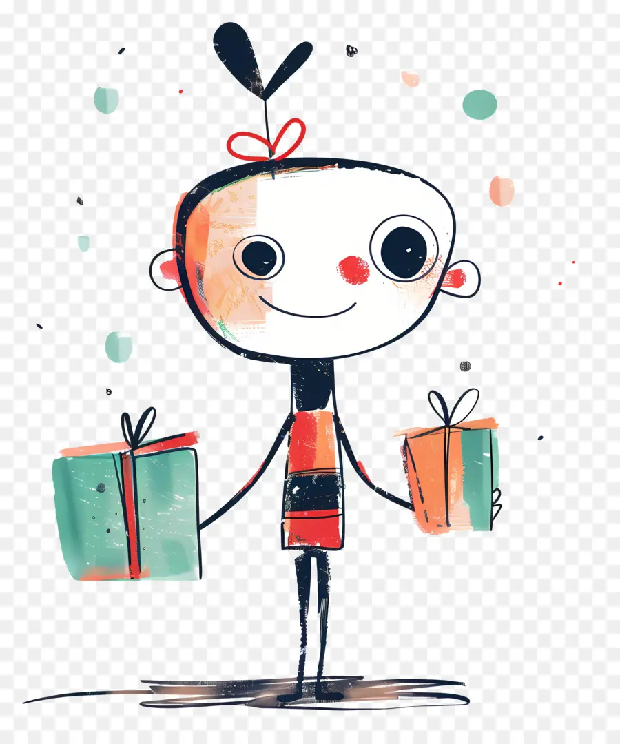 Stickman Avec Des Cadeaux，Enfant, Illustration PNG