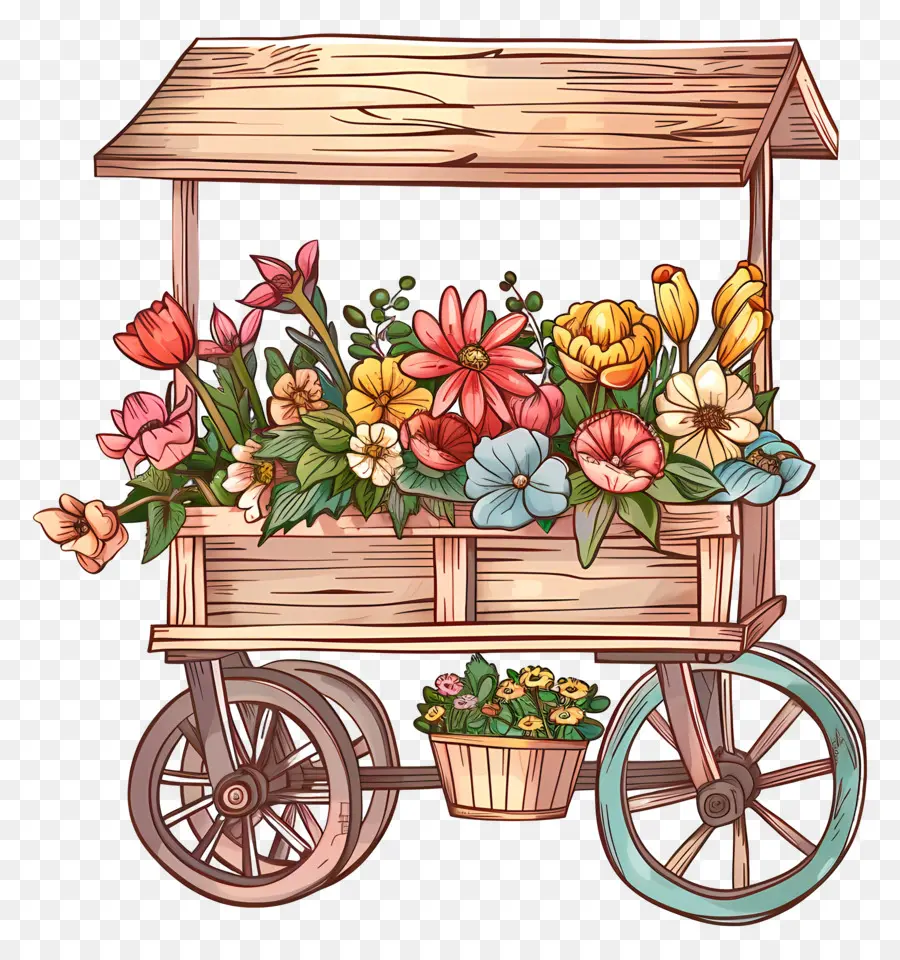 Chariot Floral，Chariot De Fleurs Vintage PNG