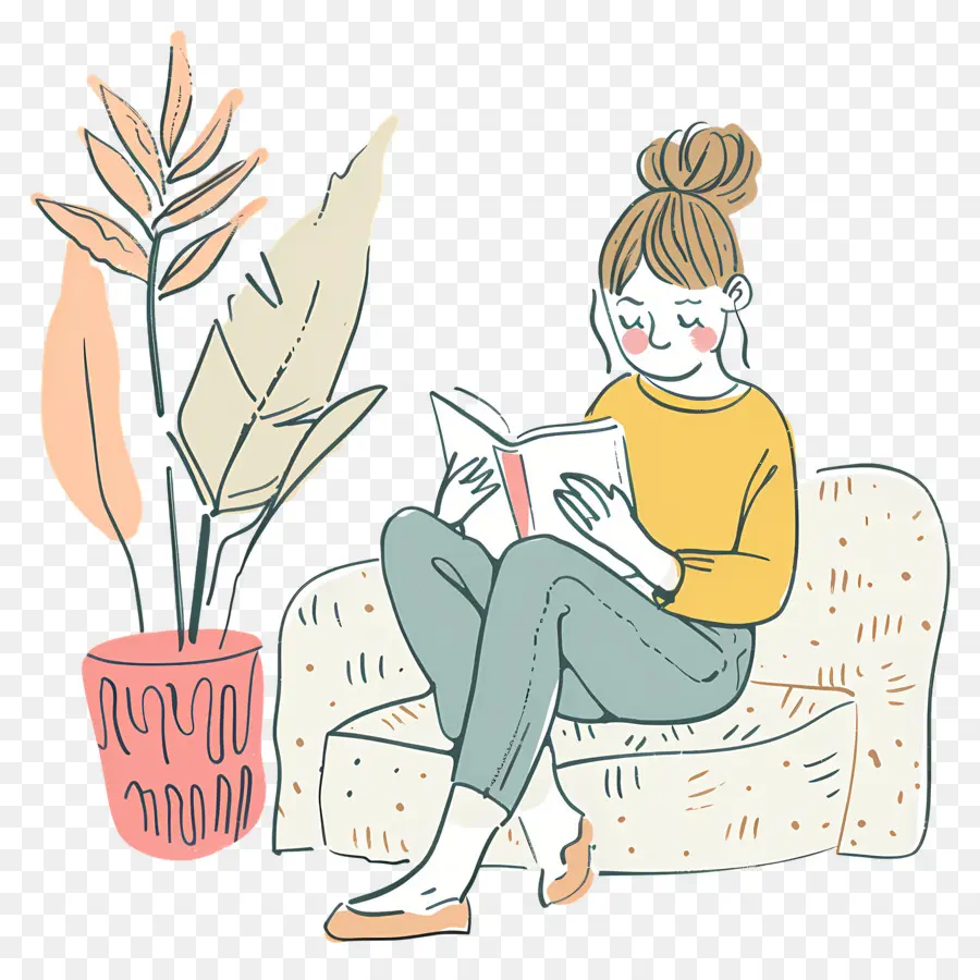 Femme Relaxante，Lire Un Livre PNG