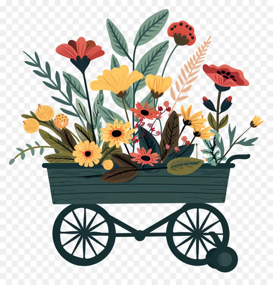 Chariot Floral，Bouquet De Fleurs PNG