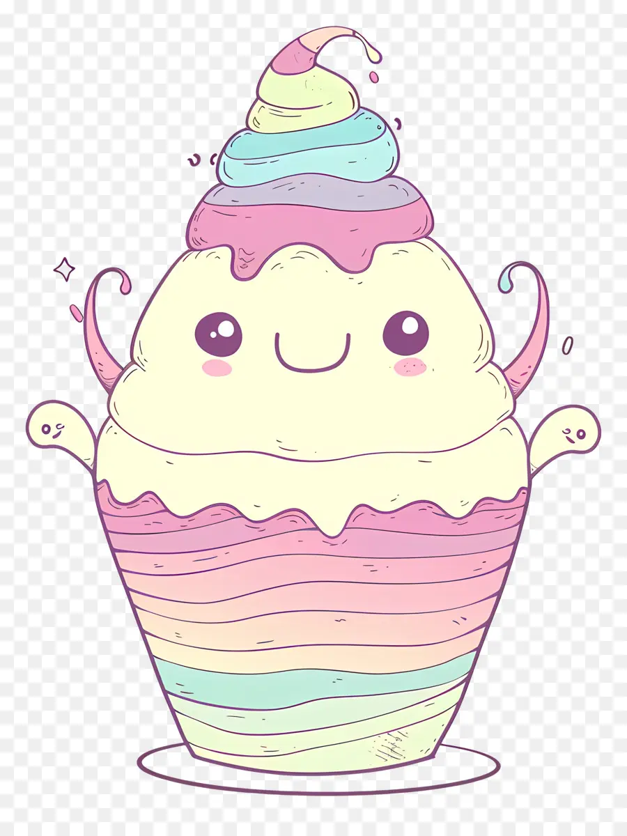 Monstre De Crème Glacée，Dessin Animé Cupcake PNG