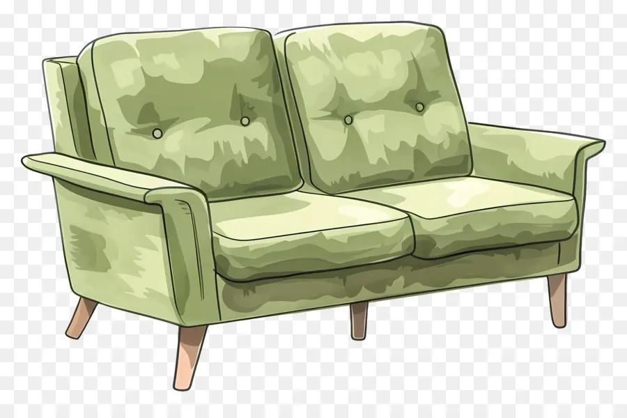 Canapé Vert，Jambes En Bois PNG