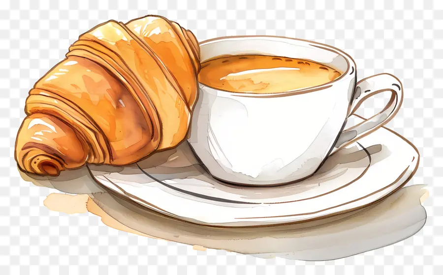 Croissant Et Café，Le Petit Déjeuner PNG