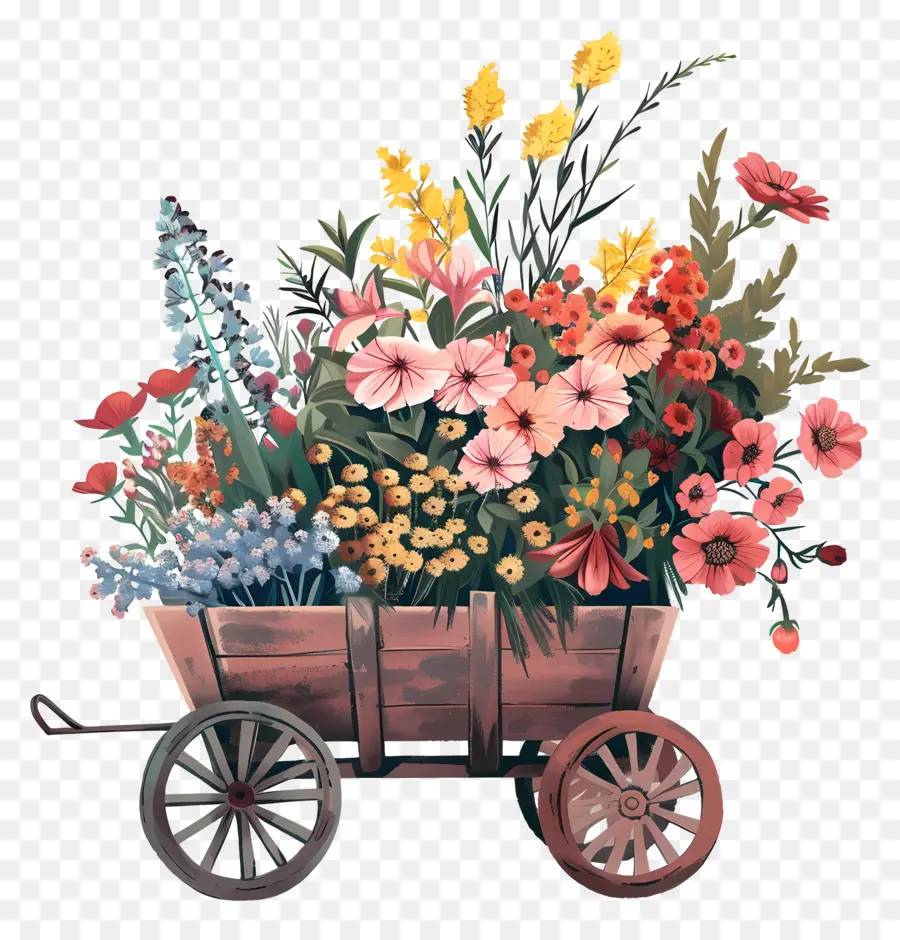 Chariot Floral，Peinture PNG