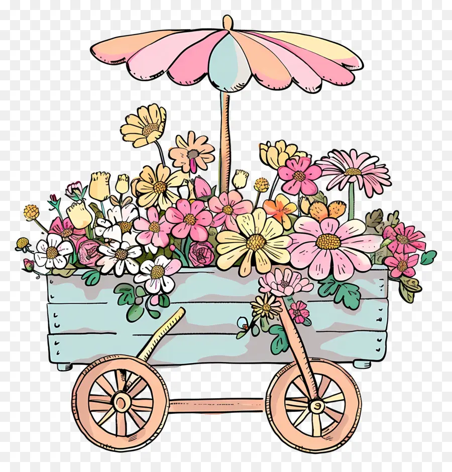 Chariot Floral，Handdrawn PNG