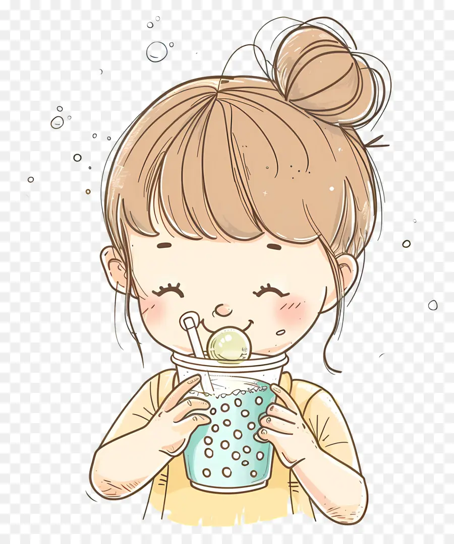 Girl Boit Du Thé à Bulles，Petite Fille PNG