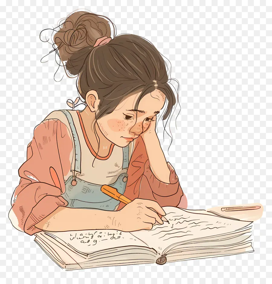 Jeune Fille À Faire Ses Devoirs，Jeune Fille PNG