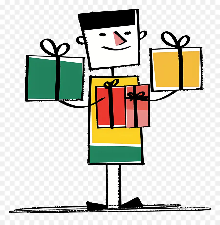 Stickman Avec Des Cadeaux，Emballage Cadeau PNG