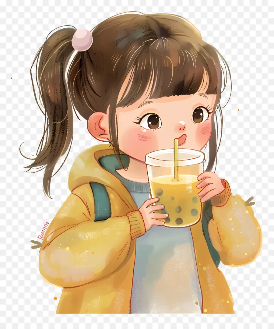 Girl Brinking Bubble Tea，Fille PNG