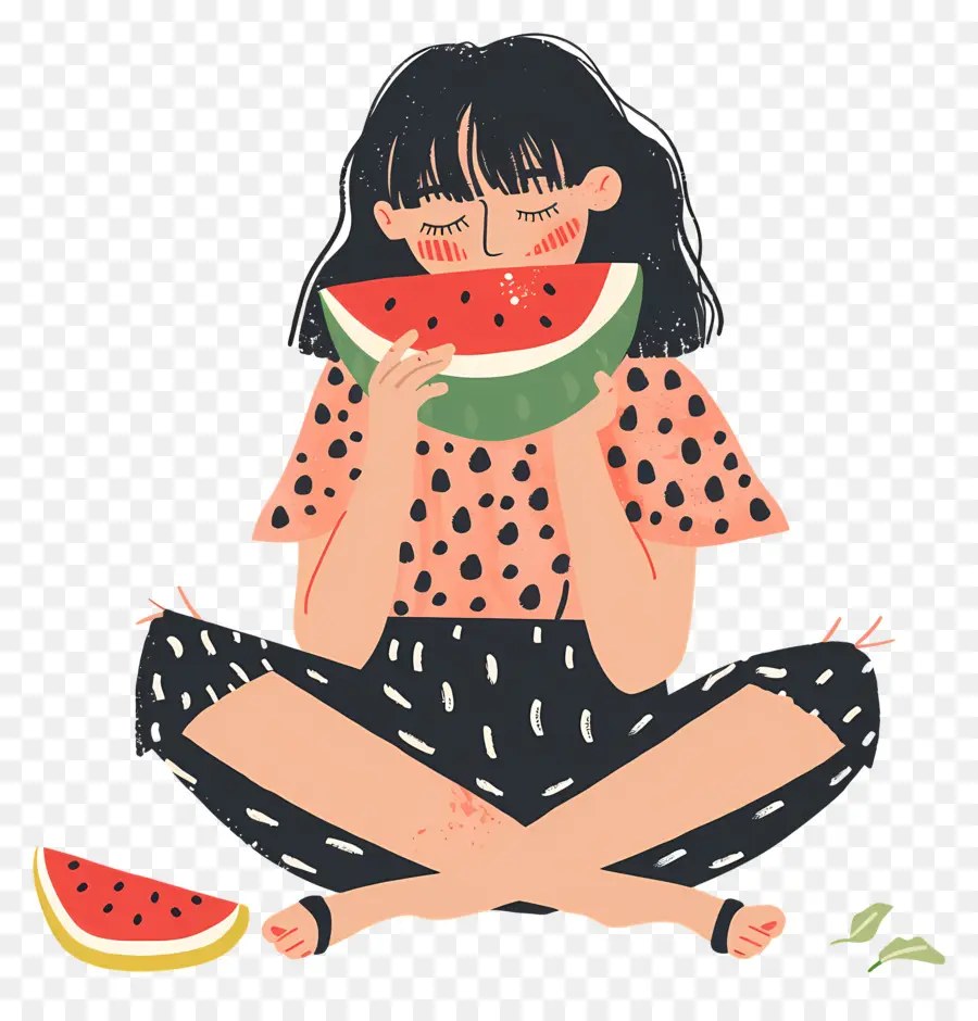 Fille Mangeant De La Pastèque，Fruit PNG