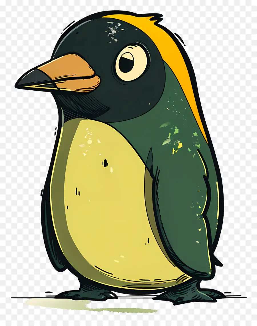 Cartoon Pingouin，Oiseau Vert Et Jaune PNG