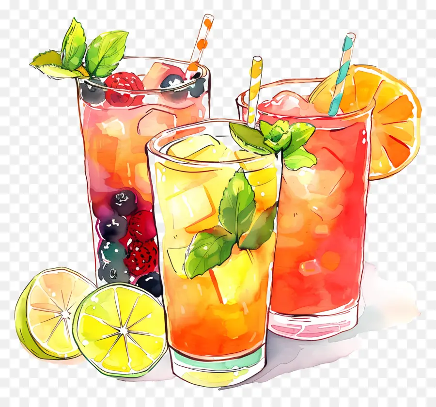 Punch Aux Fruits，Illustration Aquarelle PNG