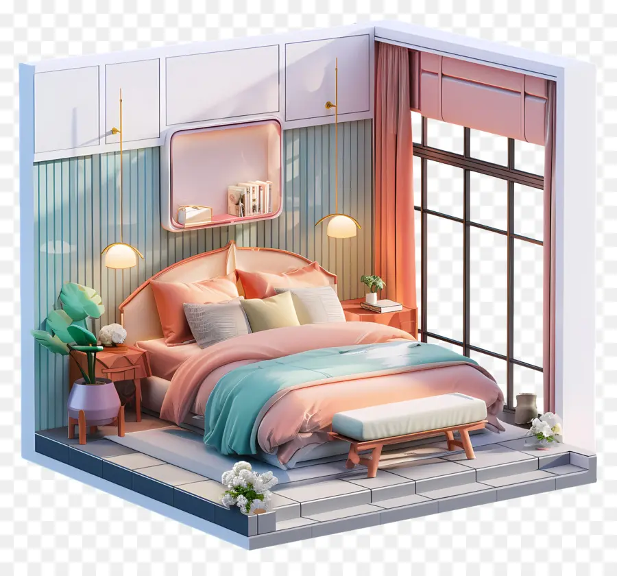 Chambre 3d，Chambre à Coucher PNG