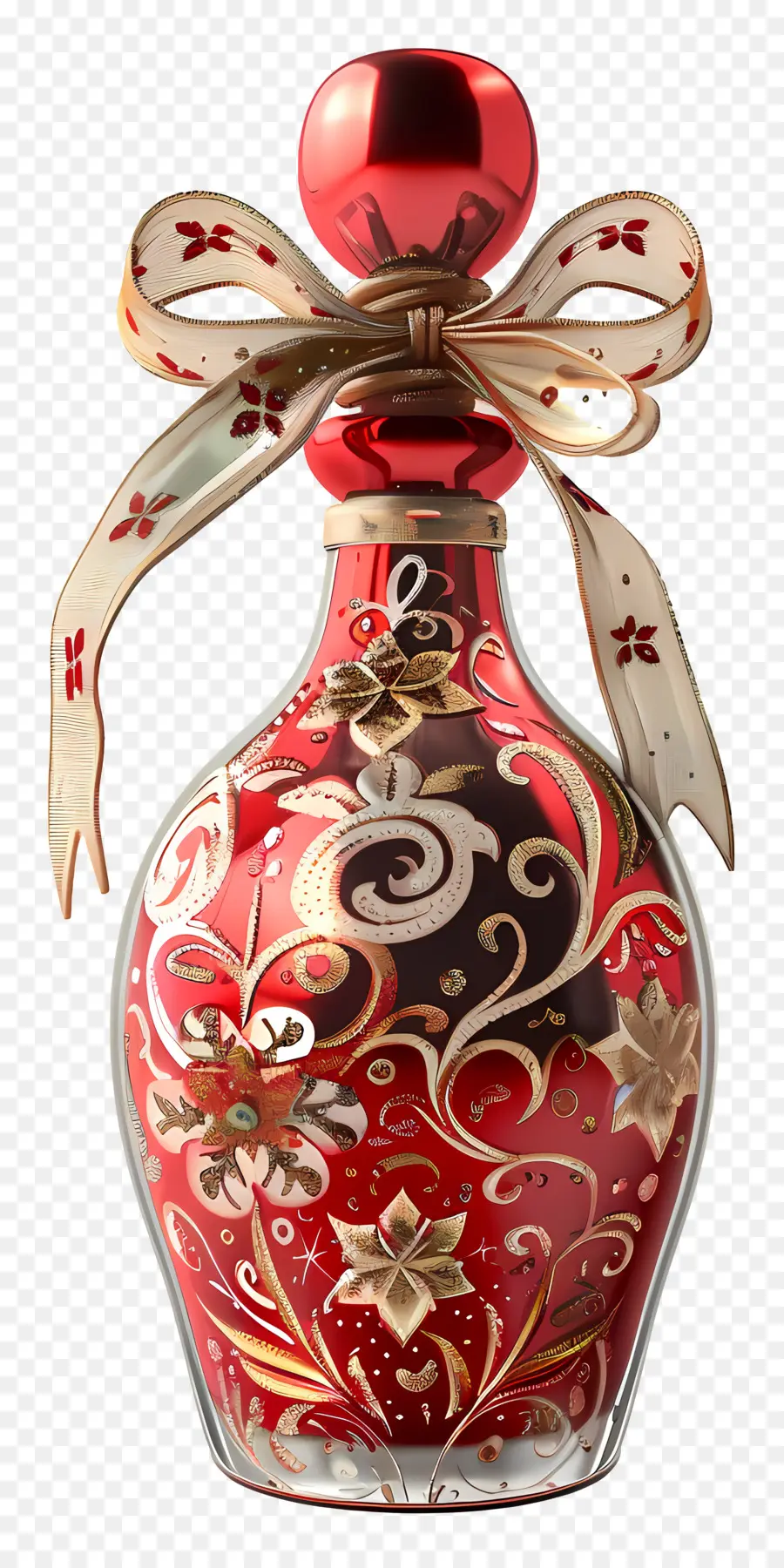 Bouteille De Noël，Design Floral Rouge Et Blanc PNG