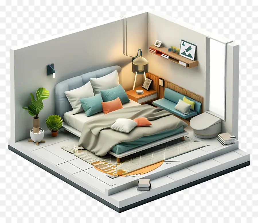 Chambre 3d，Chambre Confortable PNG