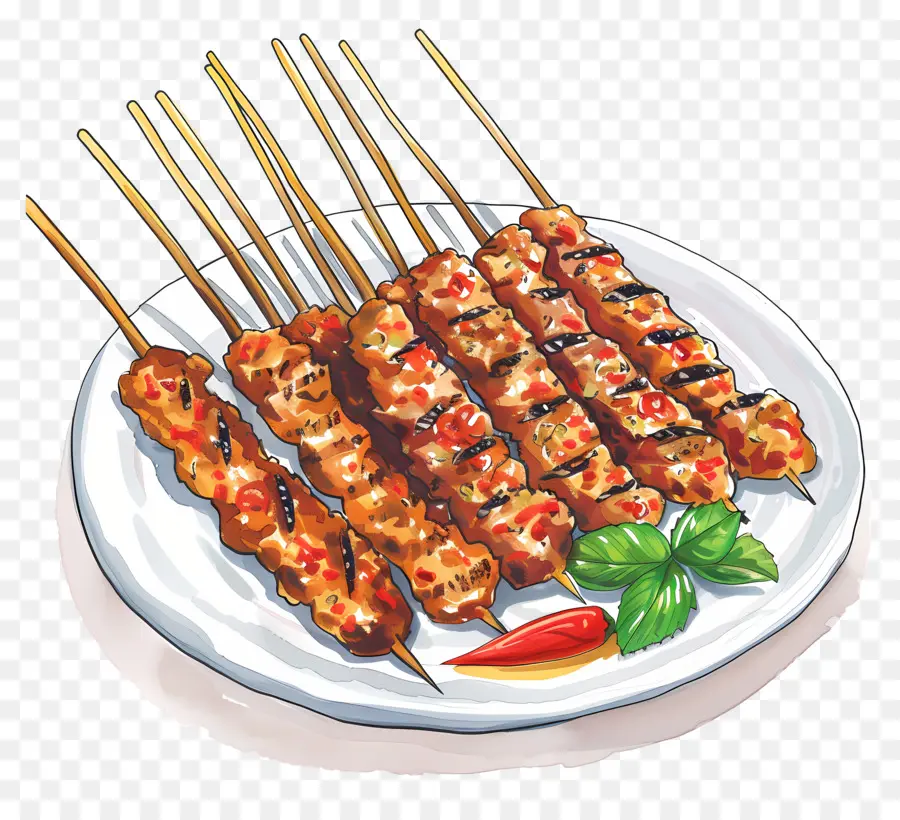 Satay，Brochettes De Poulet Grillées PNG