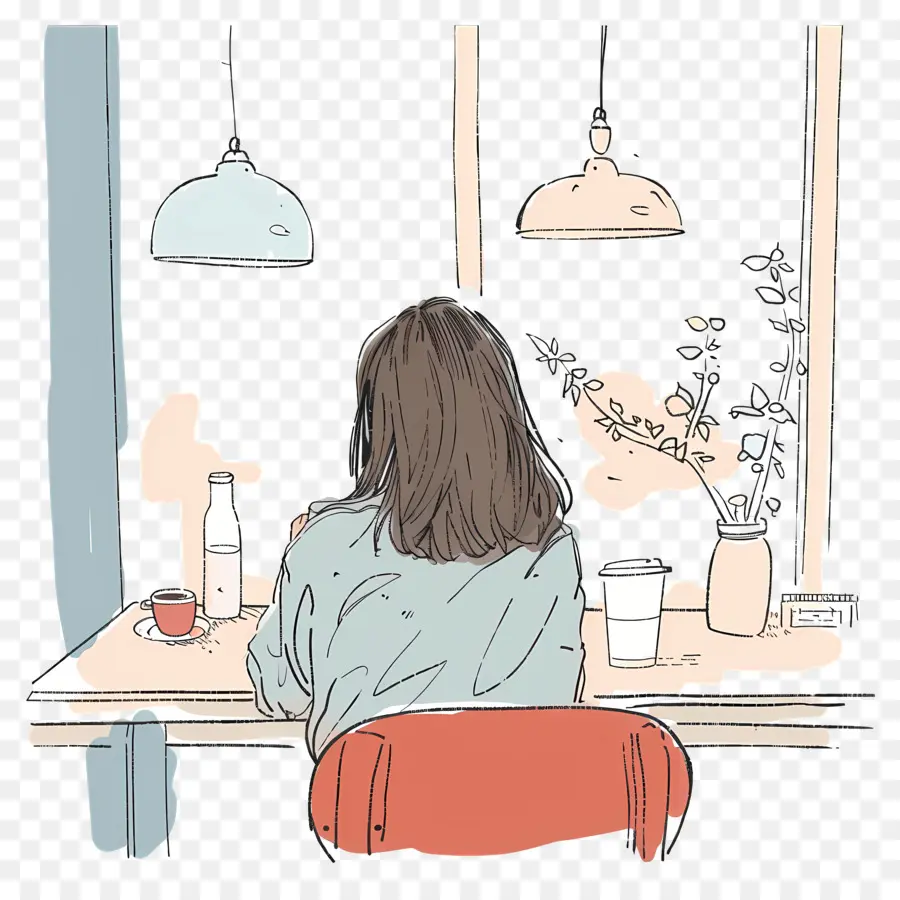 Femme Qui Attend Au Café，Femme PNG