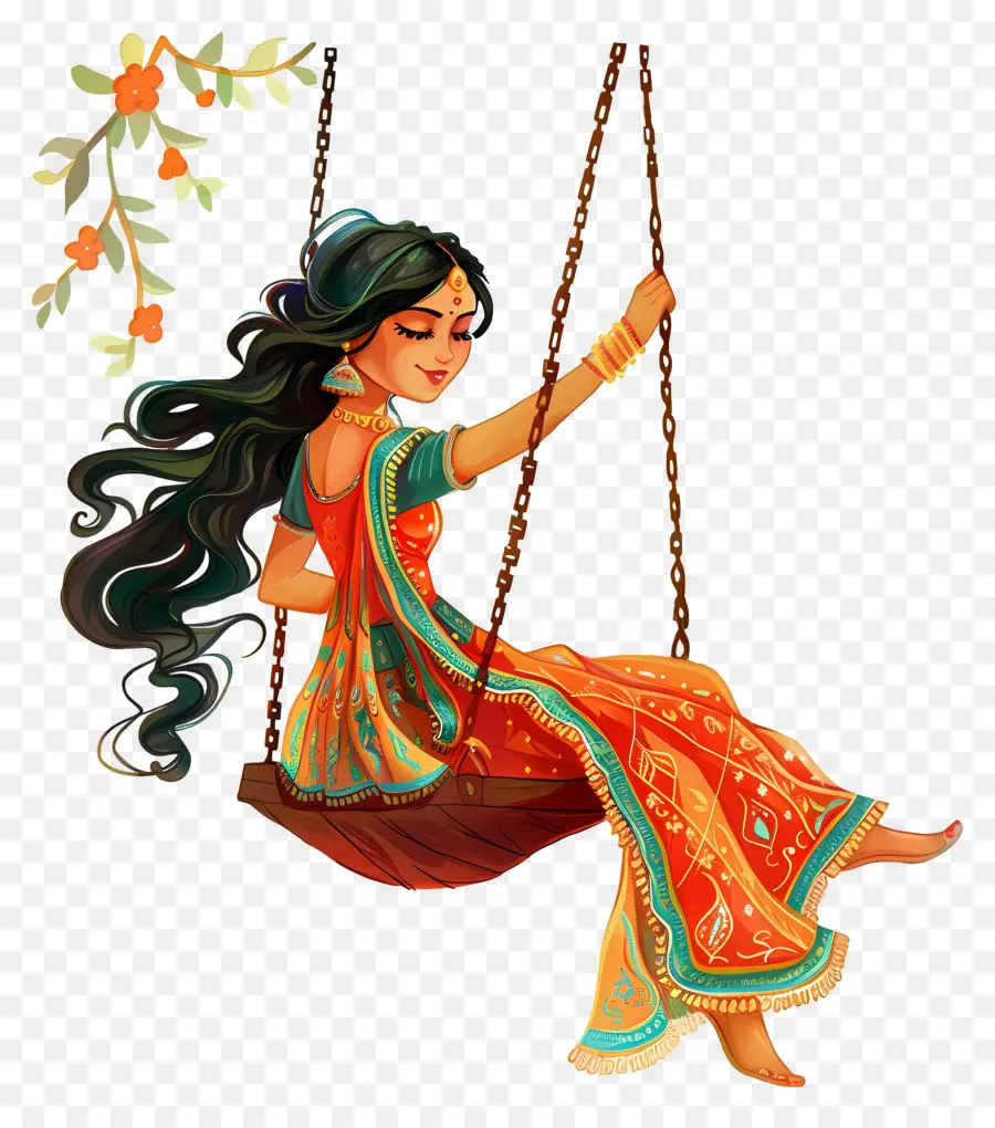 Femme Indienne Sur Le Swing，Femme PNG