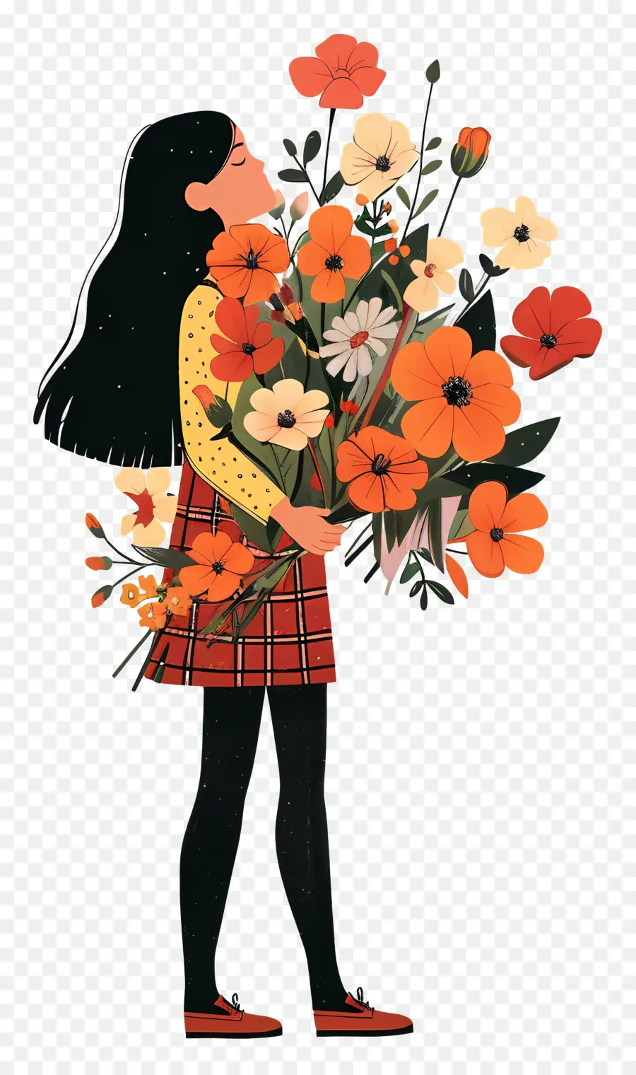 Fille Avec Des Fleurs，Bouquet PNG