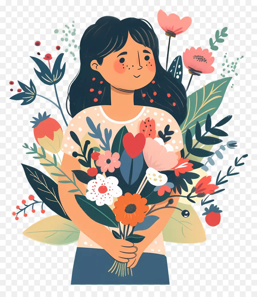 Femme Avec Des Fleurs，Bouquet PNG