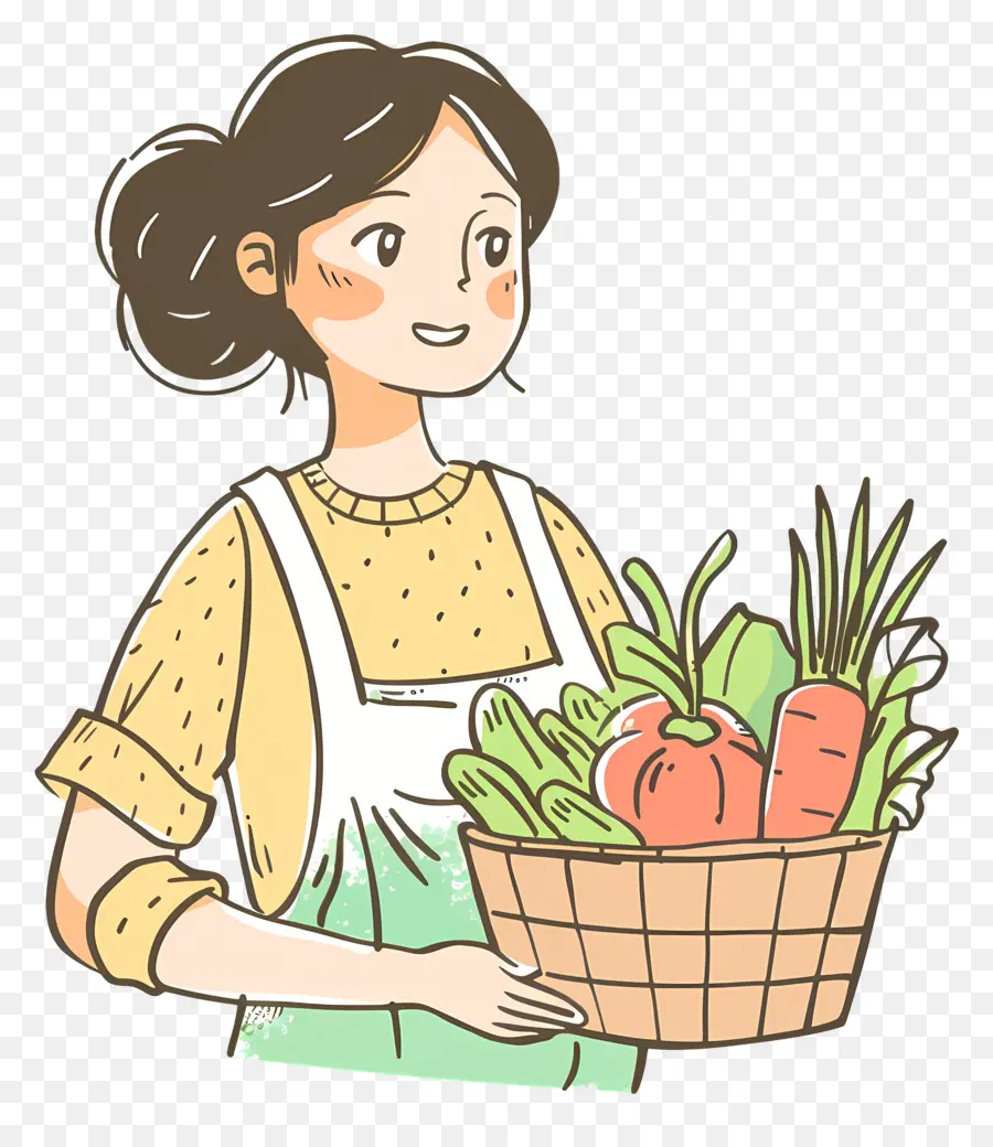 Femme Aux Légumes，Panier PNG