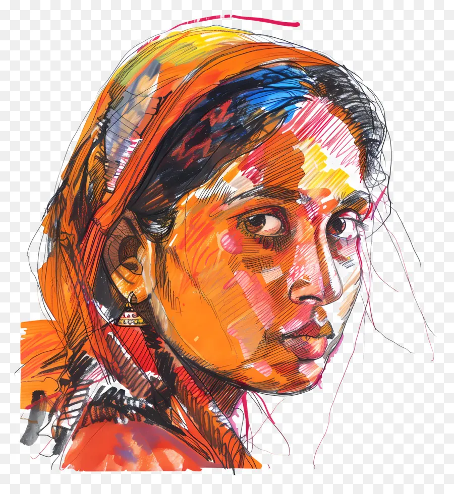 Portrait De Femme，Coloré PNG