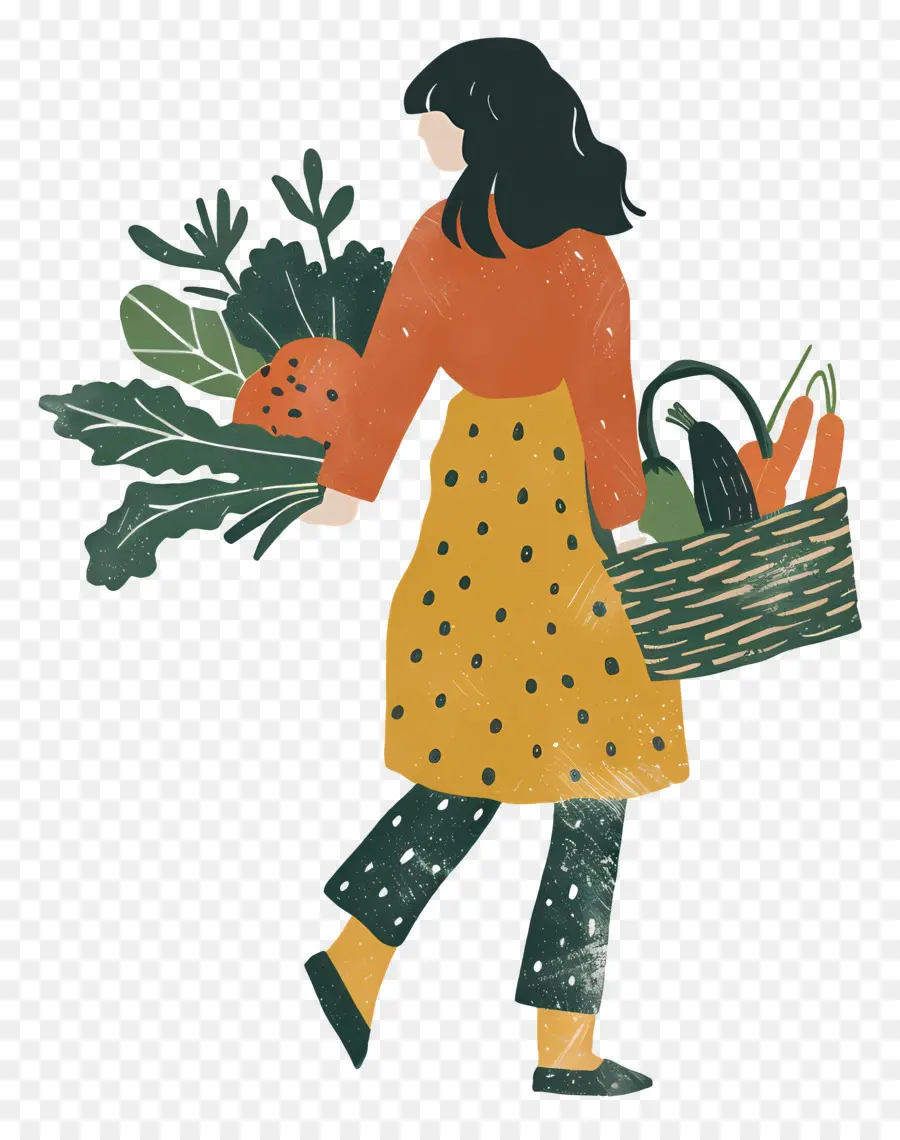 Femme Portant Un Panier De Légumes，Femme PNG