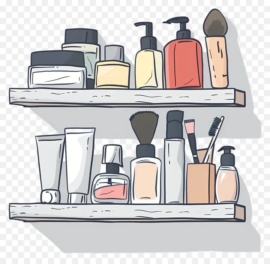 étagère Avec Des Trucs Cosmétiques，Des Produits De Maquillage PNG