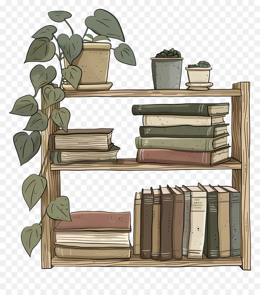 étagère Avec Des Livres，étagère En Bois PNG