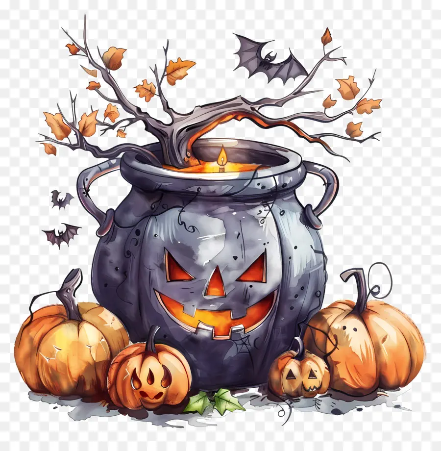 Chaudron D'halloween，Citrouilles PNG