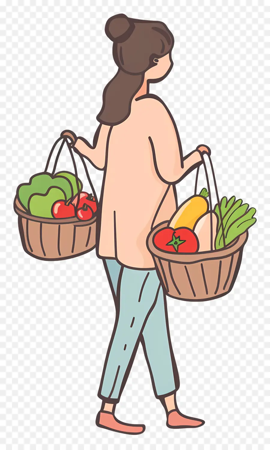 Femme Portant Un Panier De Légumes，Légumes Des Paniers PNG