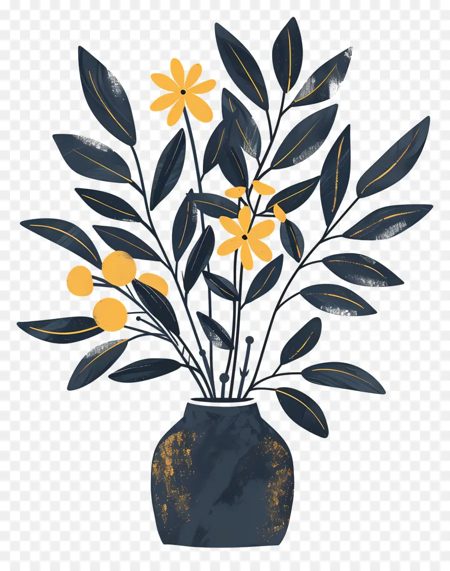 Fleurs Jaunes，Vase PNG