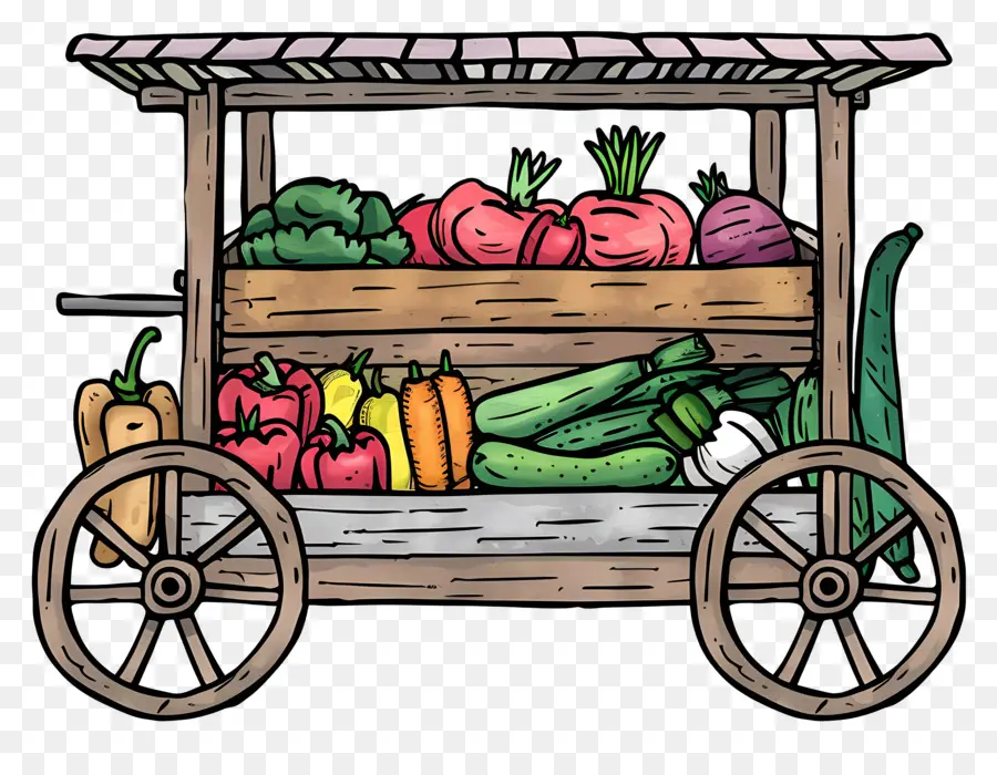 Légumes Dans Un Chariot En Bois，Légumes PNG