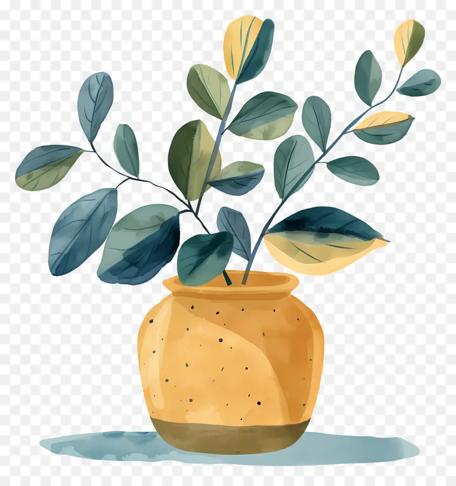 Pot Jaune Avec Plante Verte，Pot PNG