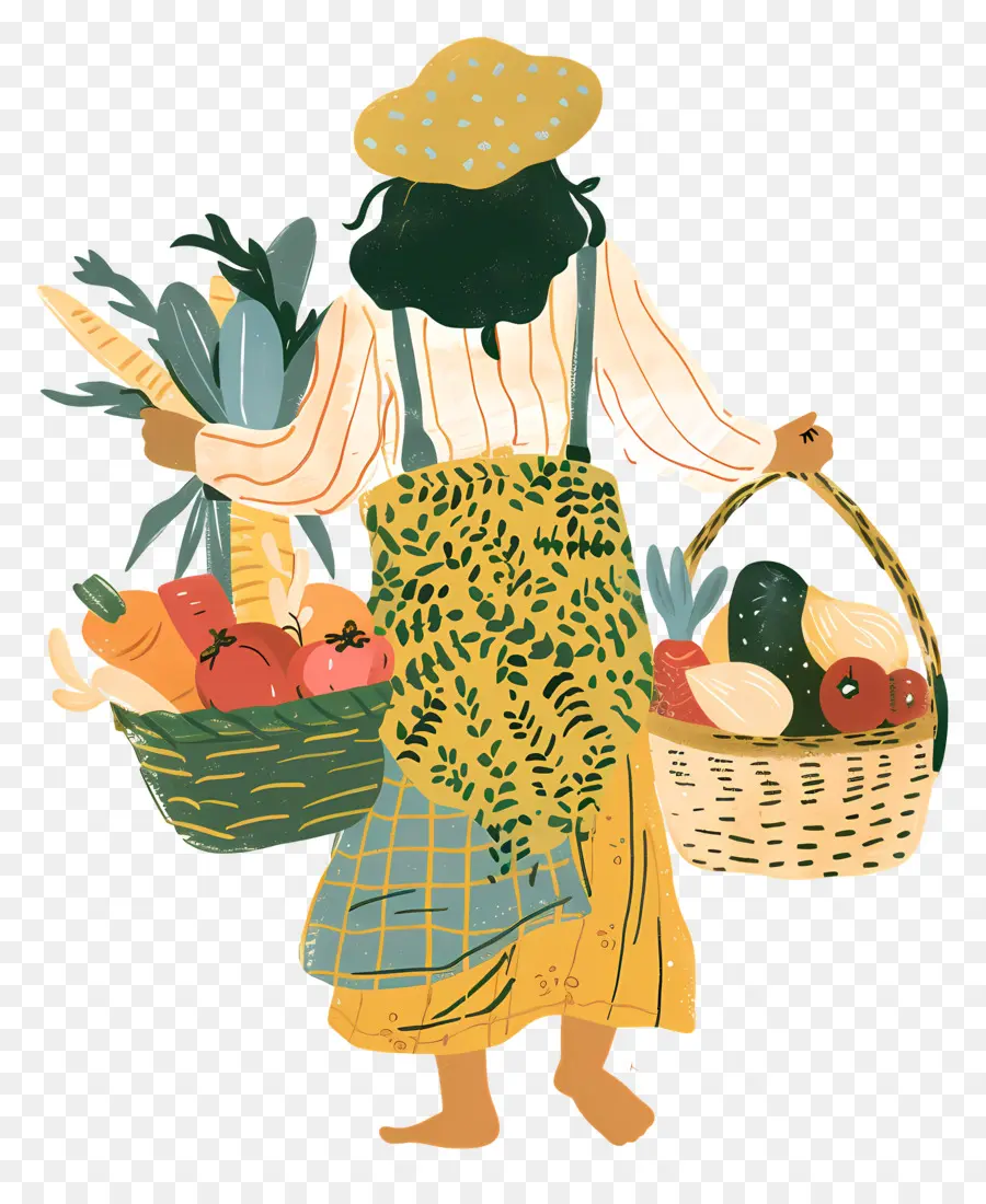 Femme Portant Un Panier De Légumes，Agriculteur PNG