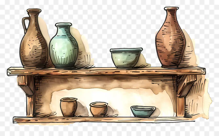 Poterie Sur étagère，Vases PNG