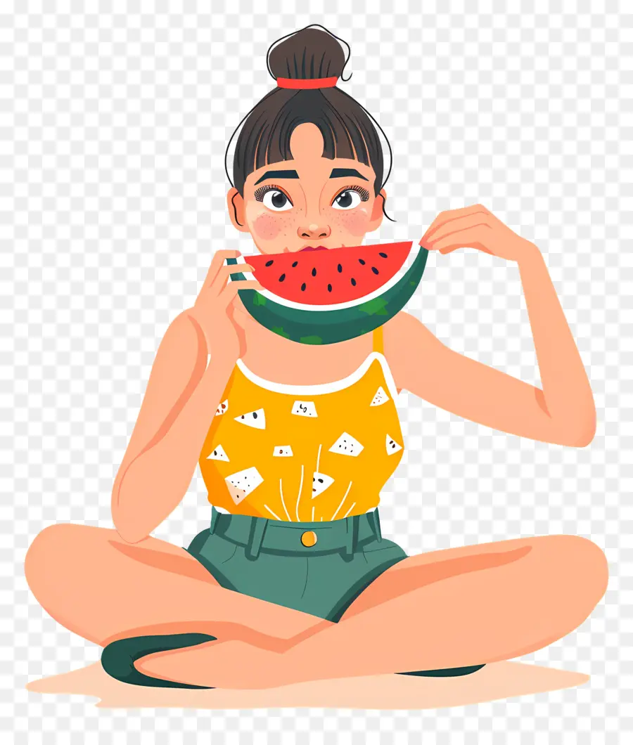 Fille Mangeant De La Pastèque，Fruit PNG