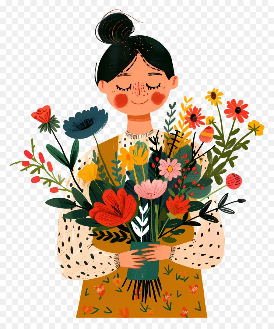 Fille Avec Des Fleurs，Fille PNG