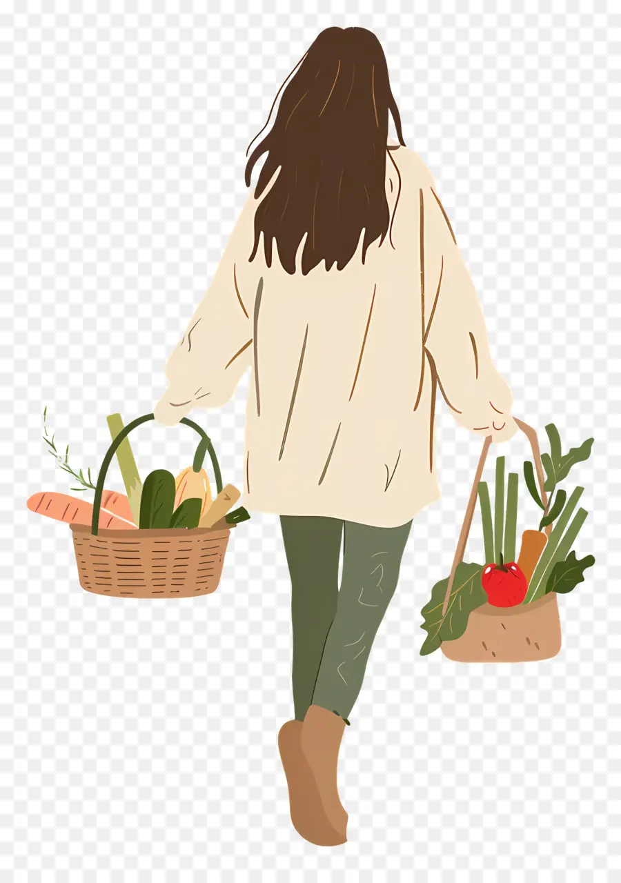 Femme Portant Un Panier De Légumes，Femme PNG