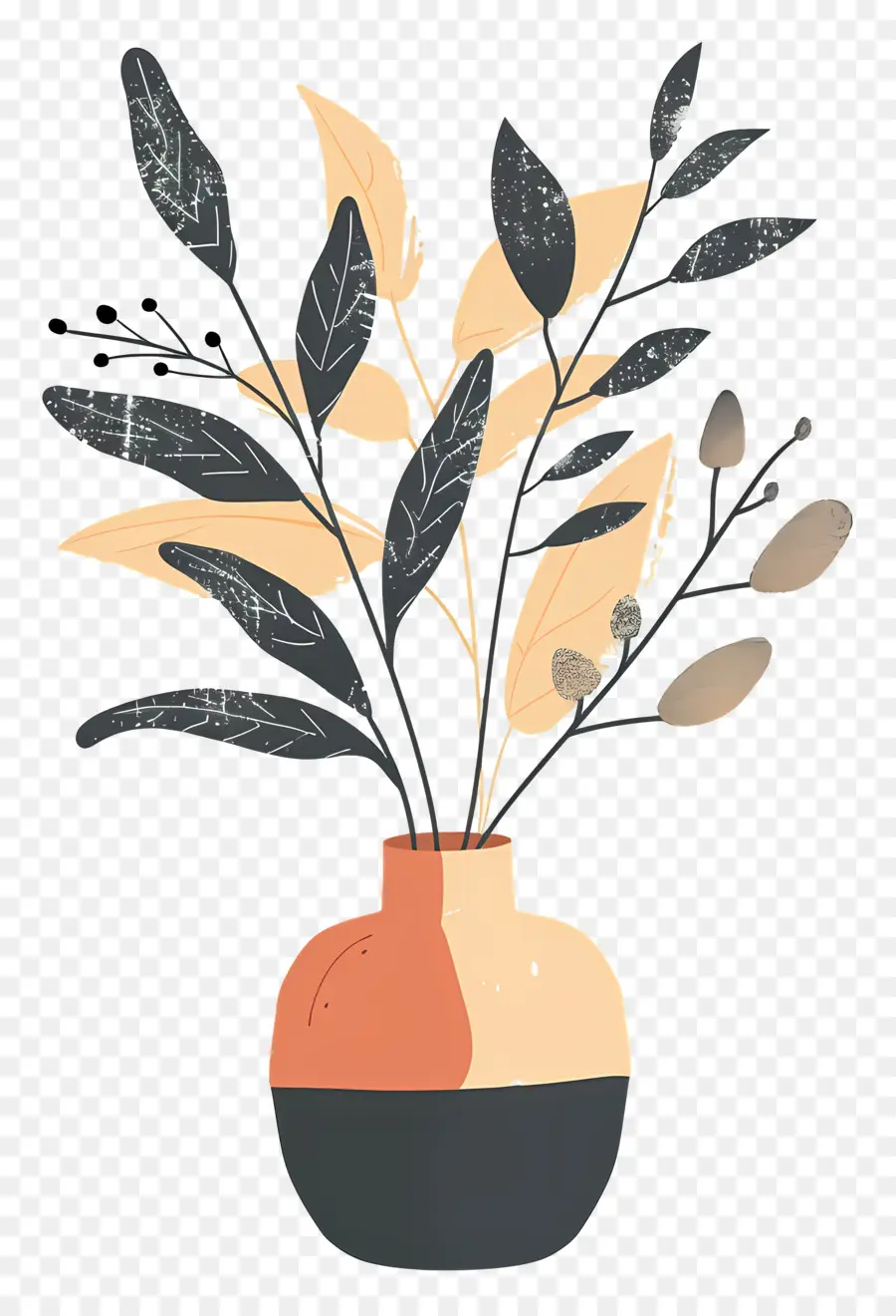 Vase Avec Des Feuilles，Décoration PNG