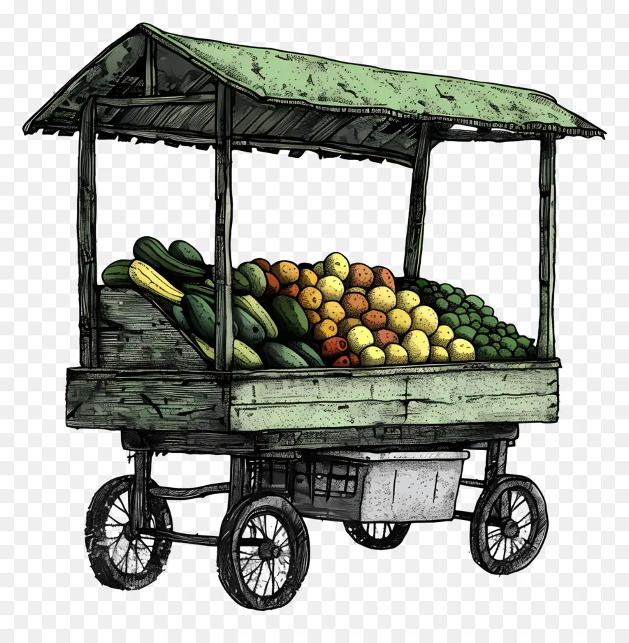 Charrette à Légumes，Chariot En Bois PNG