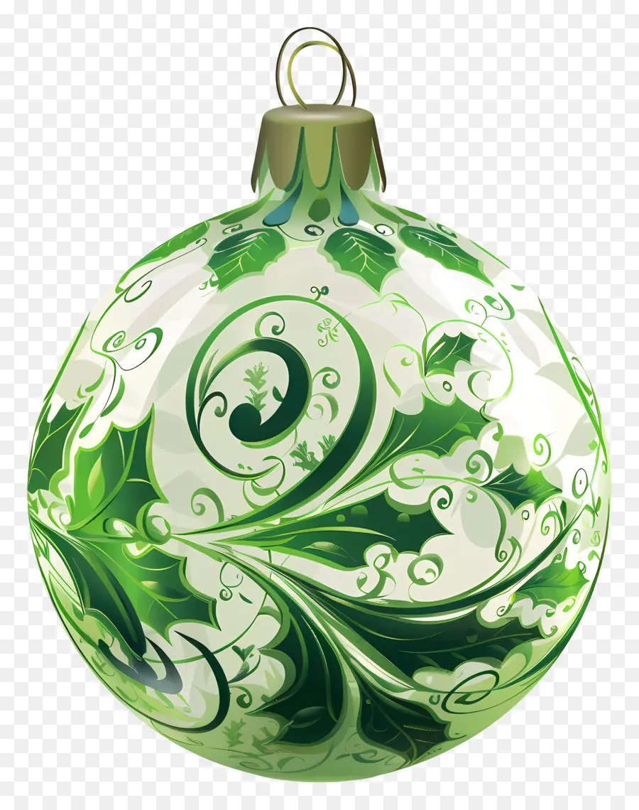 Ornement De Noël，Motif Floral Vert Et Blanc PNG